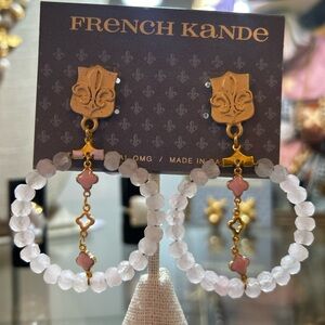 24K Gold Plate and Pink Beaded and Enameled Earrings.